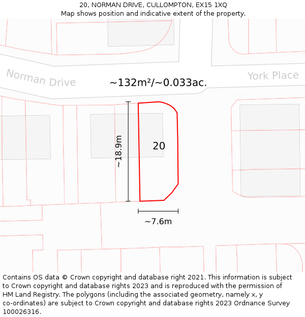 20, NORMAN DRIVE, CULLOMPTON, EX15 1XQ: Plot and title map