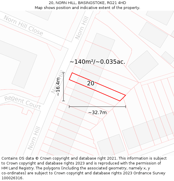 20, NORN HILL, BASINGSTOKE, RG21 4HD: Plot and title map