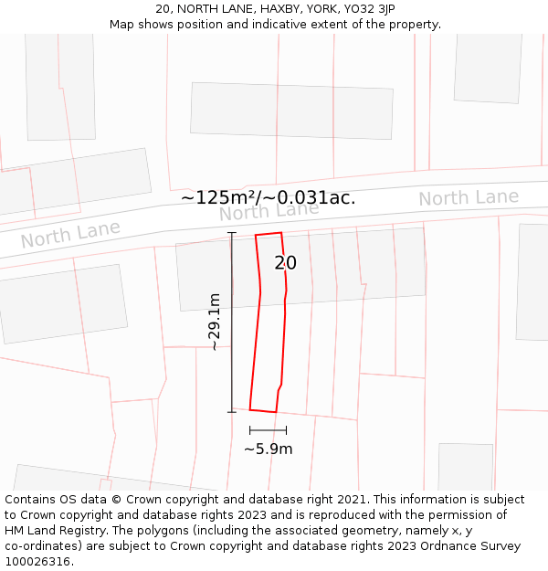 20, NORTH LANE, HAXBY, YORK, YO32 3JP: Plot and title map