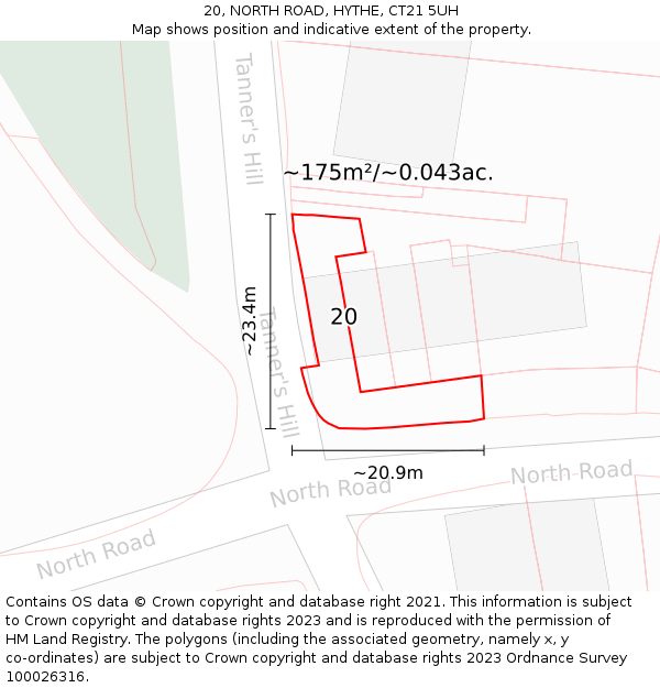 20, NORTH ROAD, HYTHE, CT21 5UH: Plot and title map