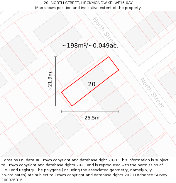 20, NORTH STREET, HECKMONDWIKE, WF16 0AY: Plot and title map