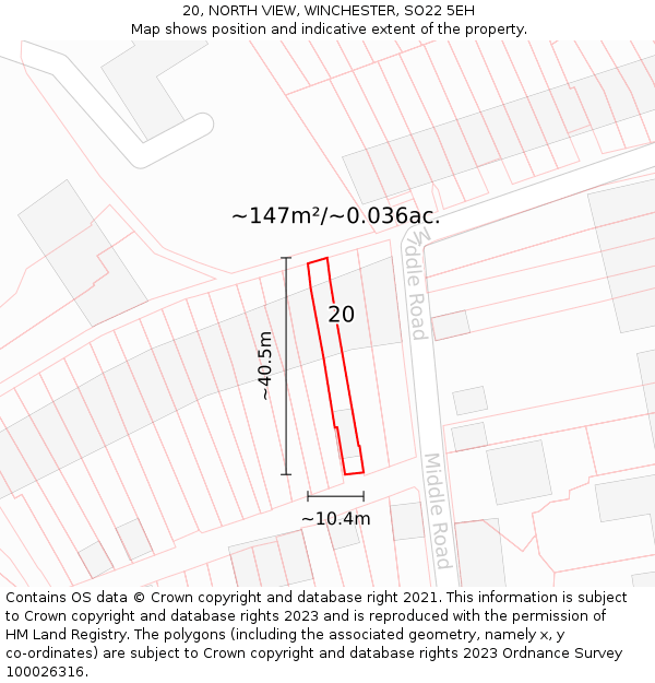 20, NORTH VIEW, WINCHESTER, SO22 5EH: Plot and title map