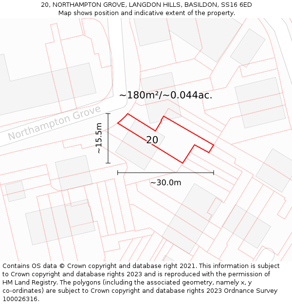 20, NORTHAMPTON GROVE, LANGDON HILLS, BASILDON, SS16 6ED: Plot and title map