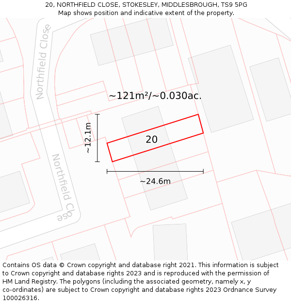 20, NORTHFIELD CLOSE, STOKESLEY, MIDDLESBROUGH, TS9 5PG: Plot and title map
