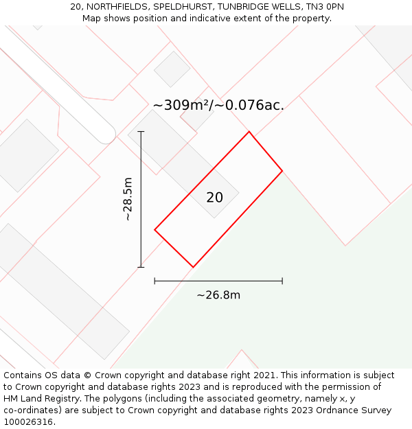 20, NORTHFIELDS, SPELDHURST, TUNBRIDGE WELLS, TN3 0PN: Plot and title map