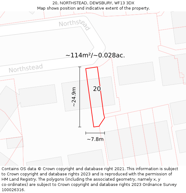 20, NORTHSTEAD, DEWSBURY, WF13 3DX: Plot and title map