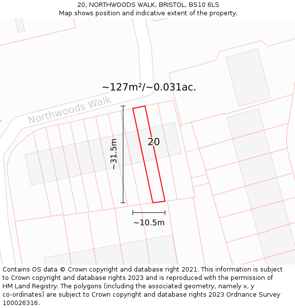 20, NORTHWOODS WALK, BRISTOL, BS10 6LS: Plot and title map