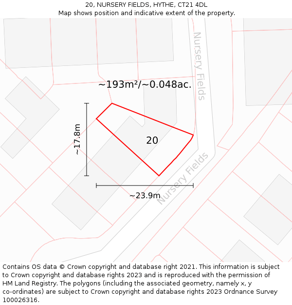 20, NURSERY FIELDS, HYTHE, CT21 4DL: Plot and title map
