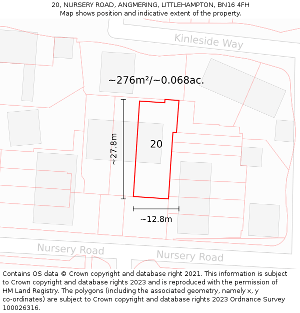 20, NURSERY ROAD, ANGMERING, LITTLEHAMPTON, BN16 4FH: Plot and title map