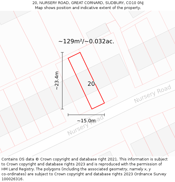 20, NURSERY ROAD, GREAT CORNARD, SUDBURY, CO10 0NJ: Plot and title map