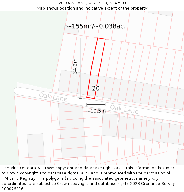 20, OAK LANE, WINDSOR, SL4 5EU: Plot and title map