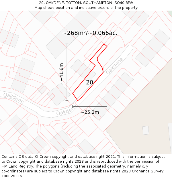 20, OAKDENE, TOTTON, SOUTHAMPTON, SO40 8FW: Plot and title map
