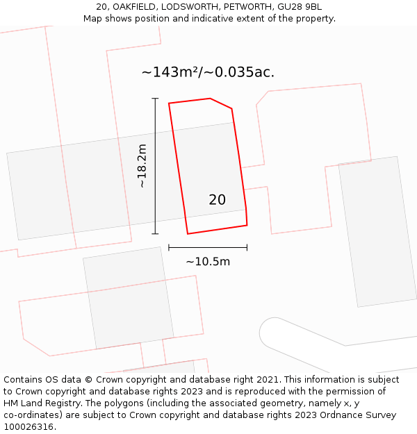 20, OAKFIELD, LODSWORTH, PETWORTH, GU28 9BL: Plot and title map