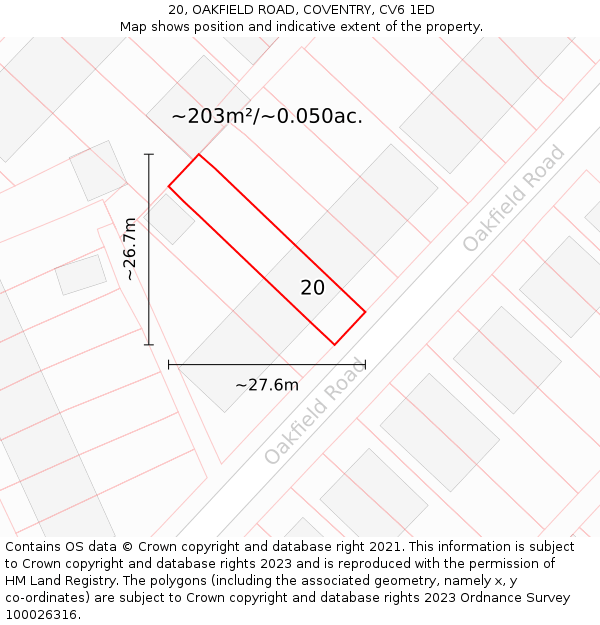 20, OAKFIELD ROAD, COVENTRY, CV6 1ED: Plot and title map