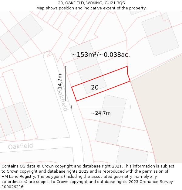 20, OAKFIELD, WOKING, GU21 3QS: Plot and title map