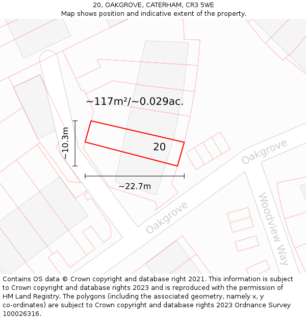 20, OAKGROVE, CATERHAM, CR3 5WE: Plot and title map