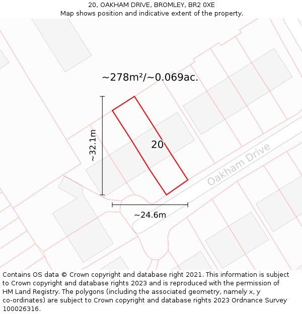 20, OAKHAM DRIVE, BROMLEY, BR2 0XE: Plot and title map