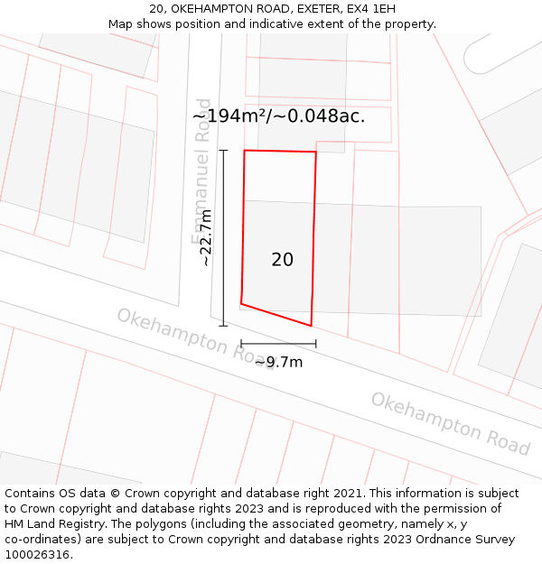 20, OKEHAMPTON ROAD, EXETER, EX4 1EH: Plot and title map