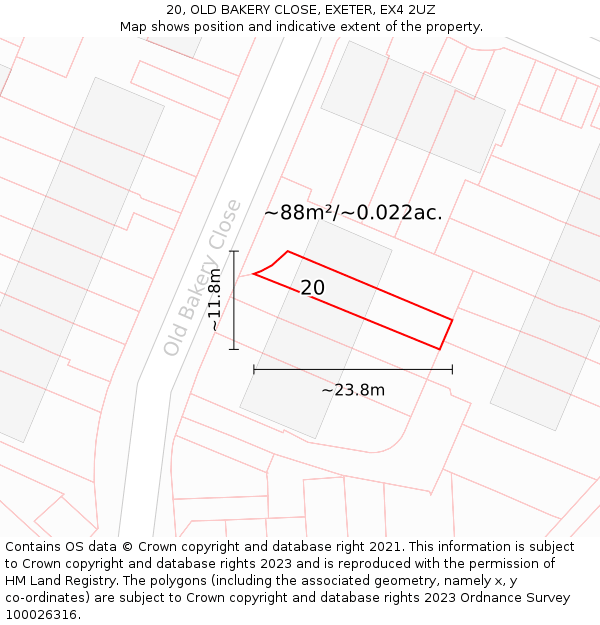 20, OLD BAKERY CLOSE, EXETER, EX4 2UZ: Plot and title map