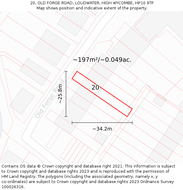 20, OLD FORGE ROAD, LOUDWATER, HIGH WYCOMBE, HP10 9TP: Plot and title map