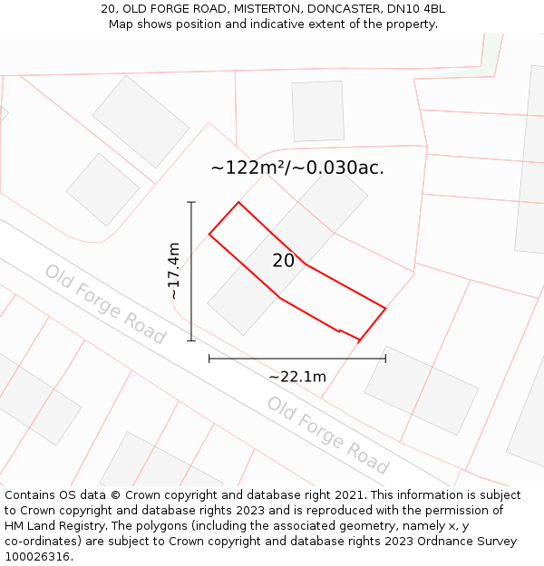 20, OLD FORGE ROAD, MISTERTON, DONCASTER, DN10 4BL: Plot and title map