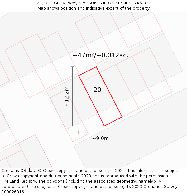 20, OLD GROVEWAY, SIMPSON, MILTON KEYNES, MK6 3BP: Plot and title map
