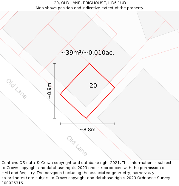 20, OLD LANE, BRIGHOUSE, HD6 1UB: Plot and title map