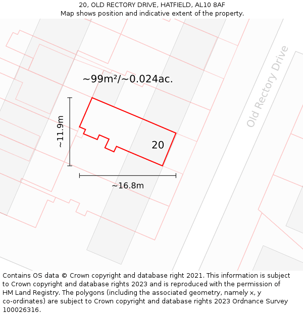 20, OLD RECTORY DRIVE, HATFIELD, AL10 8AF: Plot and title map