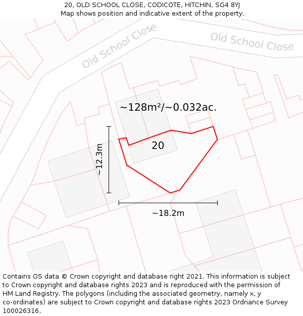 20, OLD SCHOOL CLOSE, CODICOTE, HITCHIN, SG4 8YJ: Plot and title map