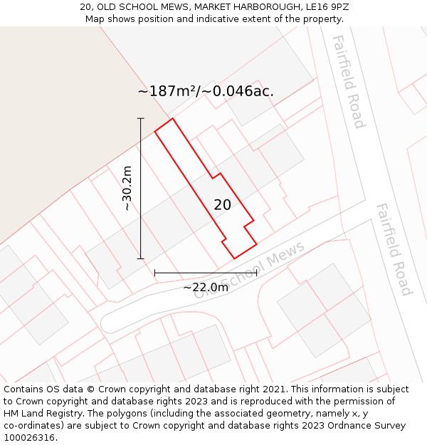 20, OLD SCHOOL MEWS, MARKET HARBOROUGH, LE16 9PZ: Plot and title map