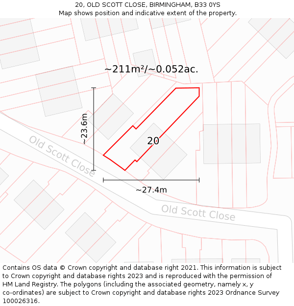 20, OLD SCOTT CLOSE, BIRMINGHAM, B33 0YS: Plot and title map