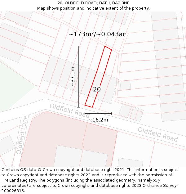 20, OLDFIELD ROAD, BATH, BA2 3NF: Plot and title map