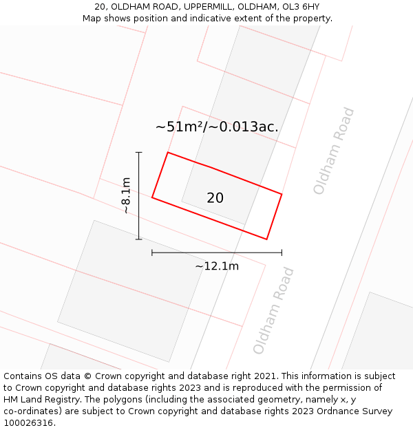 20, OLDHAM ROAD, UPPERMILL, OLDHAM, OL3 6HY: Plot and title map