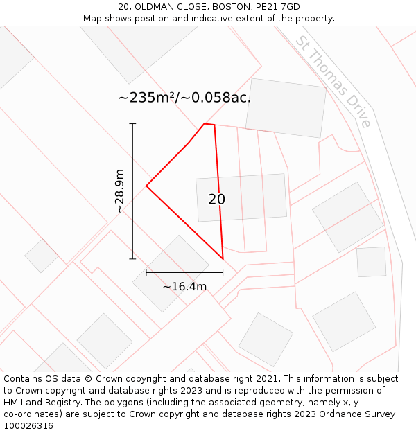 20, OLDMAN CLOSE, BOSTON, PE21 7GD: Plot and title map