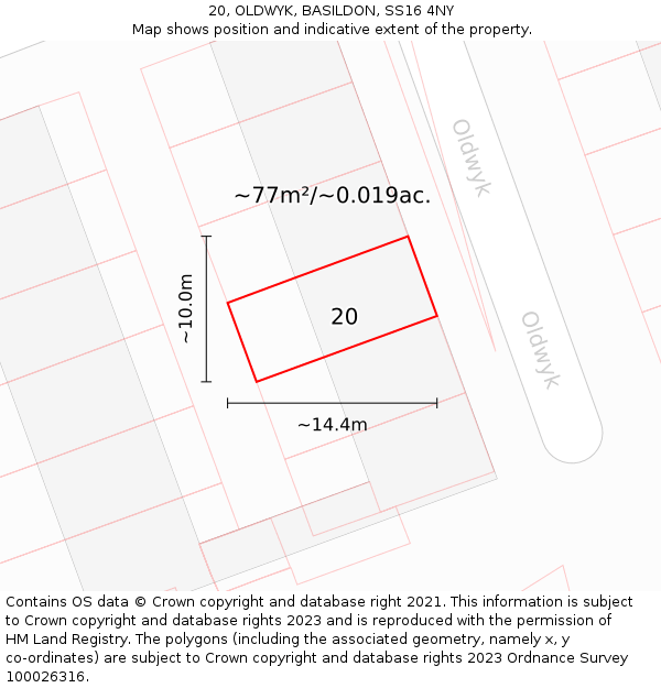 20, OLDWYK, BASILDON, SS16 4NY: Plot and title map
