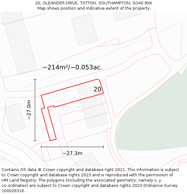 20, OLEANDER DRIVE, TOTTON, SOUTHAMPTON, SO40 8XX: Plot and title map