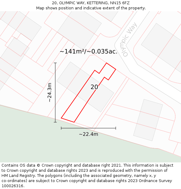 20, OLYMPIC WAY, KETTERING, NN15 6FZ: Plot and title map