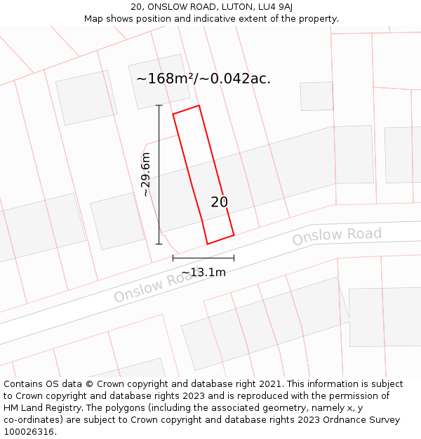 20, ONSLOW ROAD, LUTON, LU4 9AJ: Plot and title map