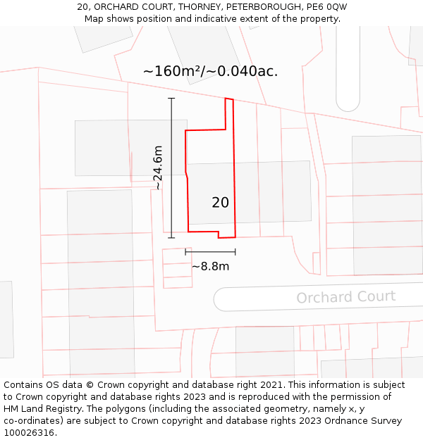 20, ORCHARD COURT, THORNEY, PETERBOROUGH, PE6 0QW: Plot and title map