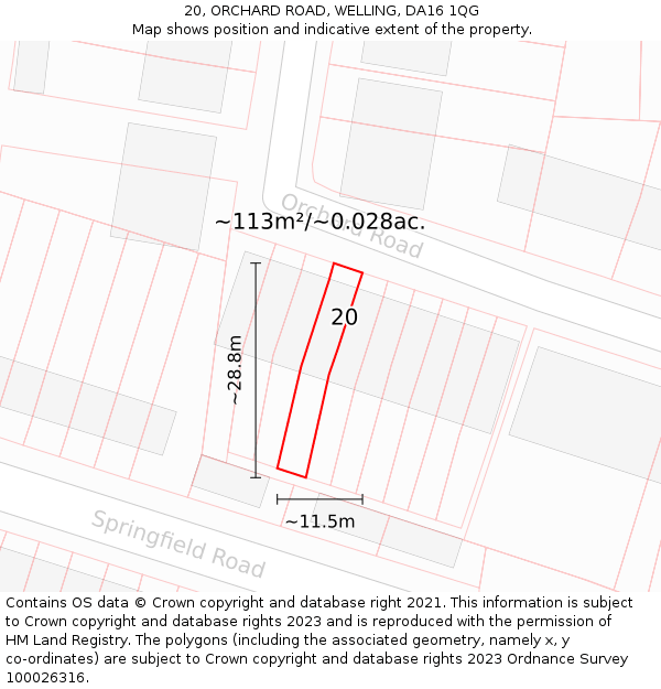 20, ORCHARD ROAD, WELLING, DA16 1QG: Plot and title map