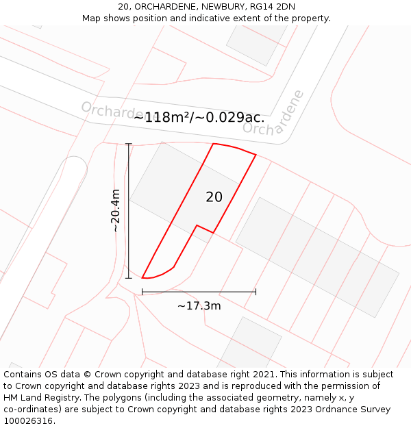 20, ORCHARDENE, NEWBURY, RG14 2DN: Plot and title map