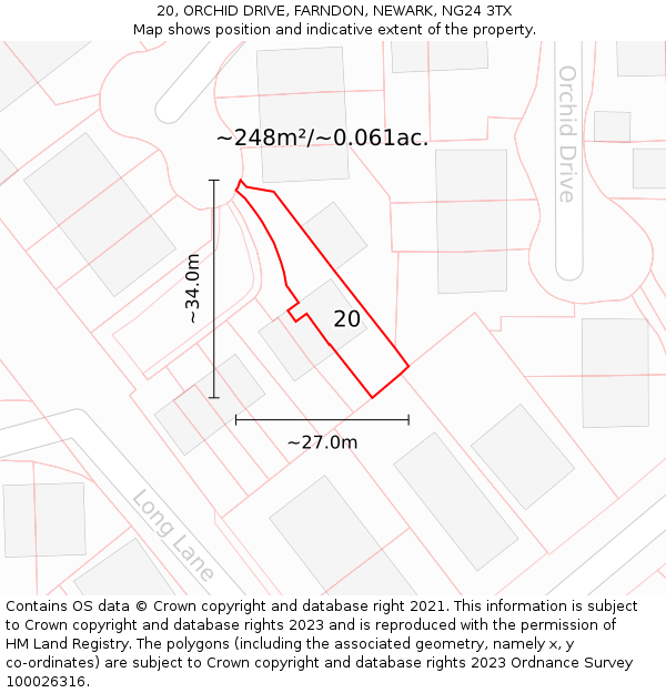 20, ORCHID DRIVE, FARNDON, NEWARK, NG24 3TX: Plot and title map