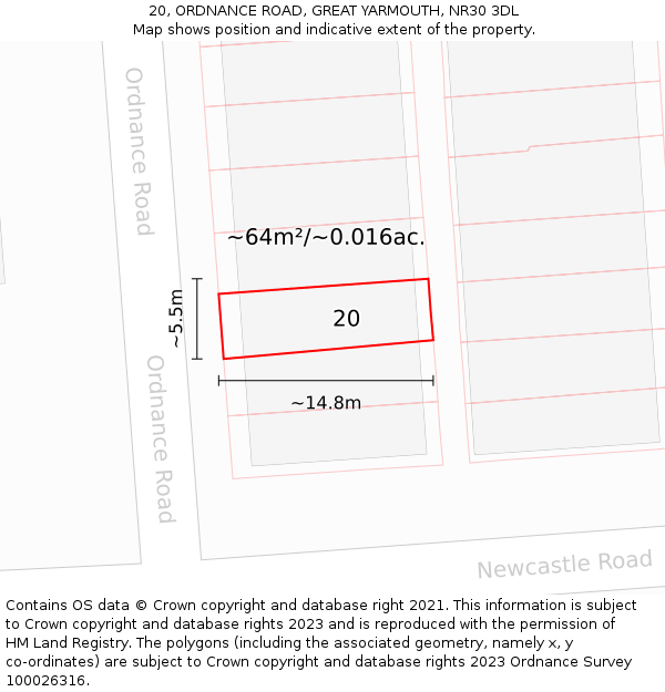 20, ORDNANCE ROAD, GREAT YARMOUTH, NR30 3DL: Plot and title map