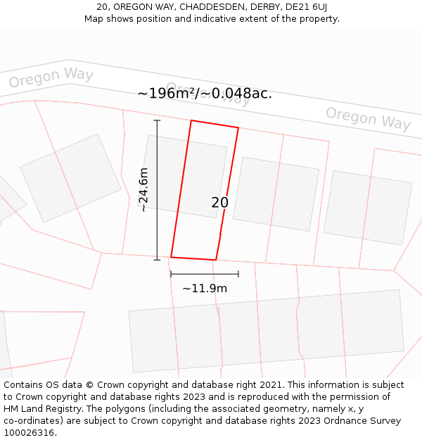 20, OREGON WAY, CHADDESDEN, DERBY, DE21 6UJ: Plot and title map