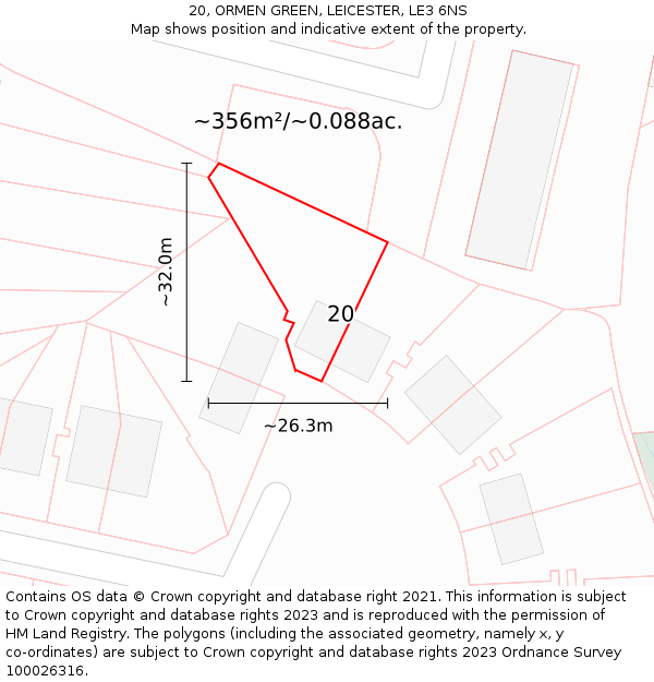 20, ORMEN GREEN, LEICESTER, LE3 6NS: Plot and title map