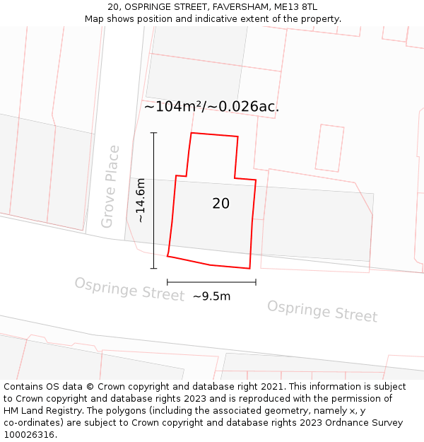 20, OSPRINGE STREET, FAVERSHAM, ME13 8TL: Plot and title map