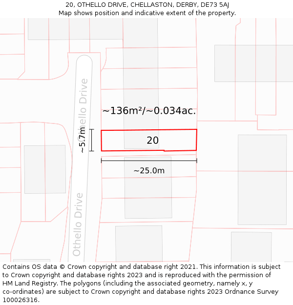 20, OTHELLO DRIVE, CHELLASTON, DERBY, DE73 5AJ: Plot and title map