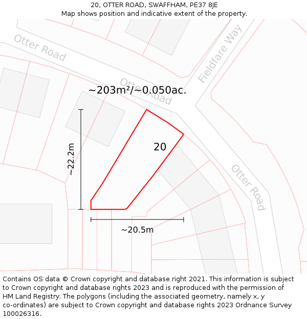 20, OTTER ROAD, SWAFFHAM, PE37 8JE: Plot and title map