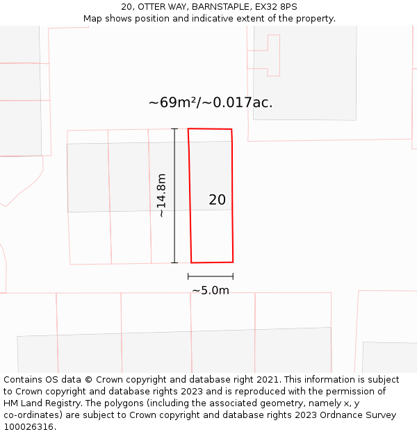 20, OTTER WAY, BARNSTAPLE, EX32 8PS: Plot and title map