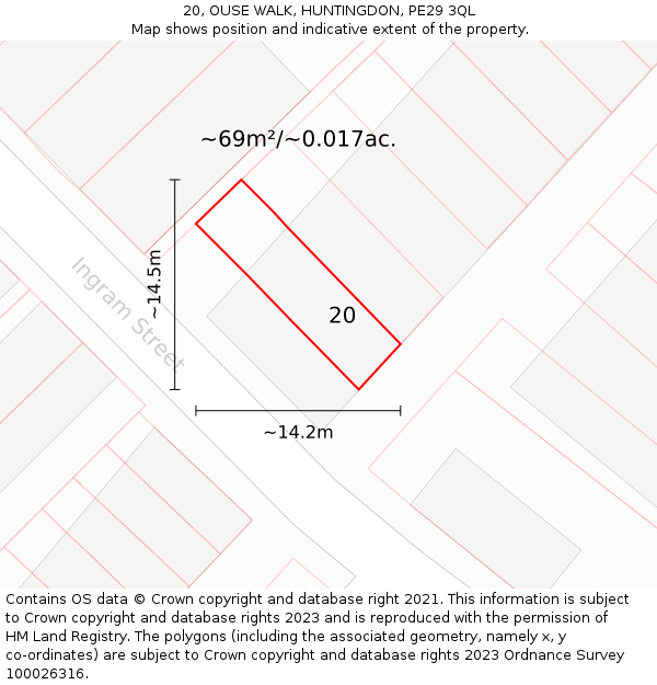 20, OUSE WALK, HUNTINGDON, PE29 3QL: Plot and title map